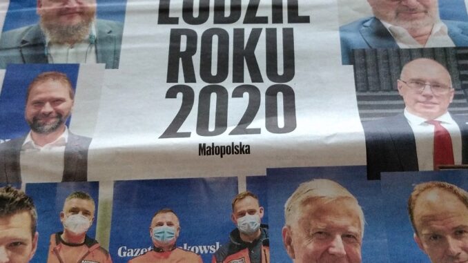 gk_czlowiek_roku pierwsza strona dodatku do Gazety Krakowskiej. Zdjęcia laureatów